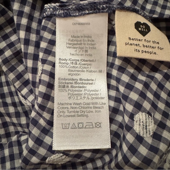 Madewell Faux Wrap Embroidered Gingham Check in preppy Navy Midi Dress Tie Waist - Picture 15 of 16